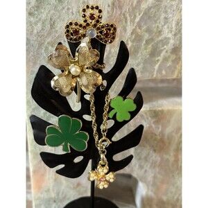 Vtg Lot Of Clover Shamrock Pins. Signed CORO & SWIS 1979 Taiwan St Patrick's Day